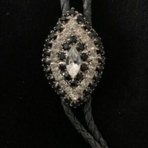 WHITE AND BLACK RHINSTONE MARQUIS  WESTERN BOLO